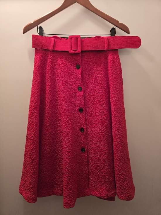 Frnch Paris Dresses & Skirts - Bright Red Textured A-Line Skirt with Matching Belt